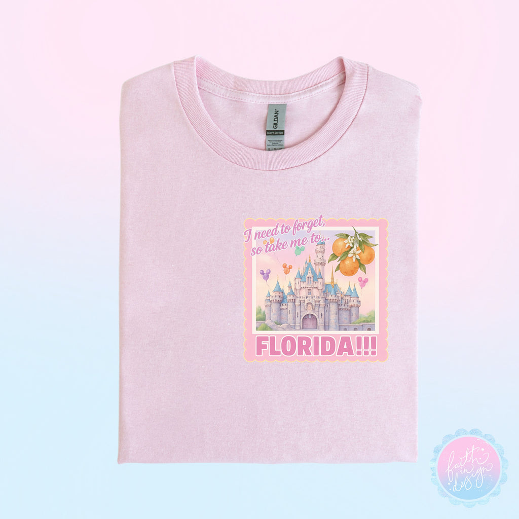 Take Me To Florida Travel Stamp T-Shirt | Pastel Castle Park Day Tee