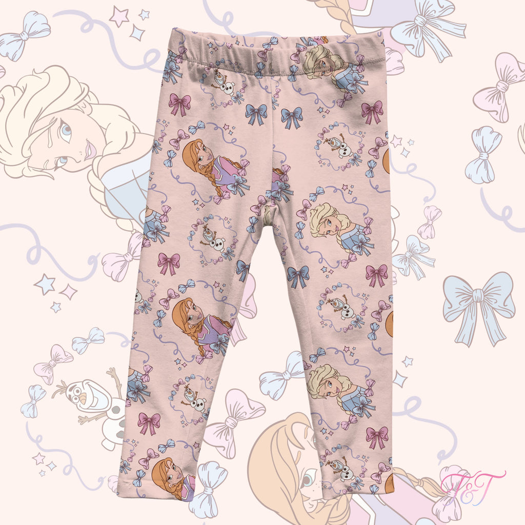 Winter Sisters Bow Print Kids Leggings