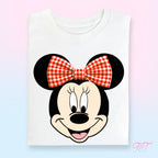 Red Gingham Bow Girl Mouse Head T-Shirt