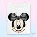 Black Gingham Bow Girl Mouse Head T-Shirt