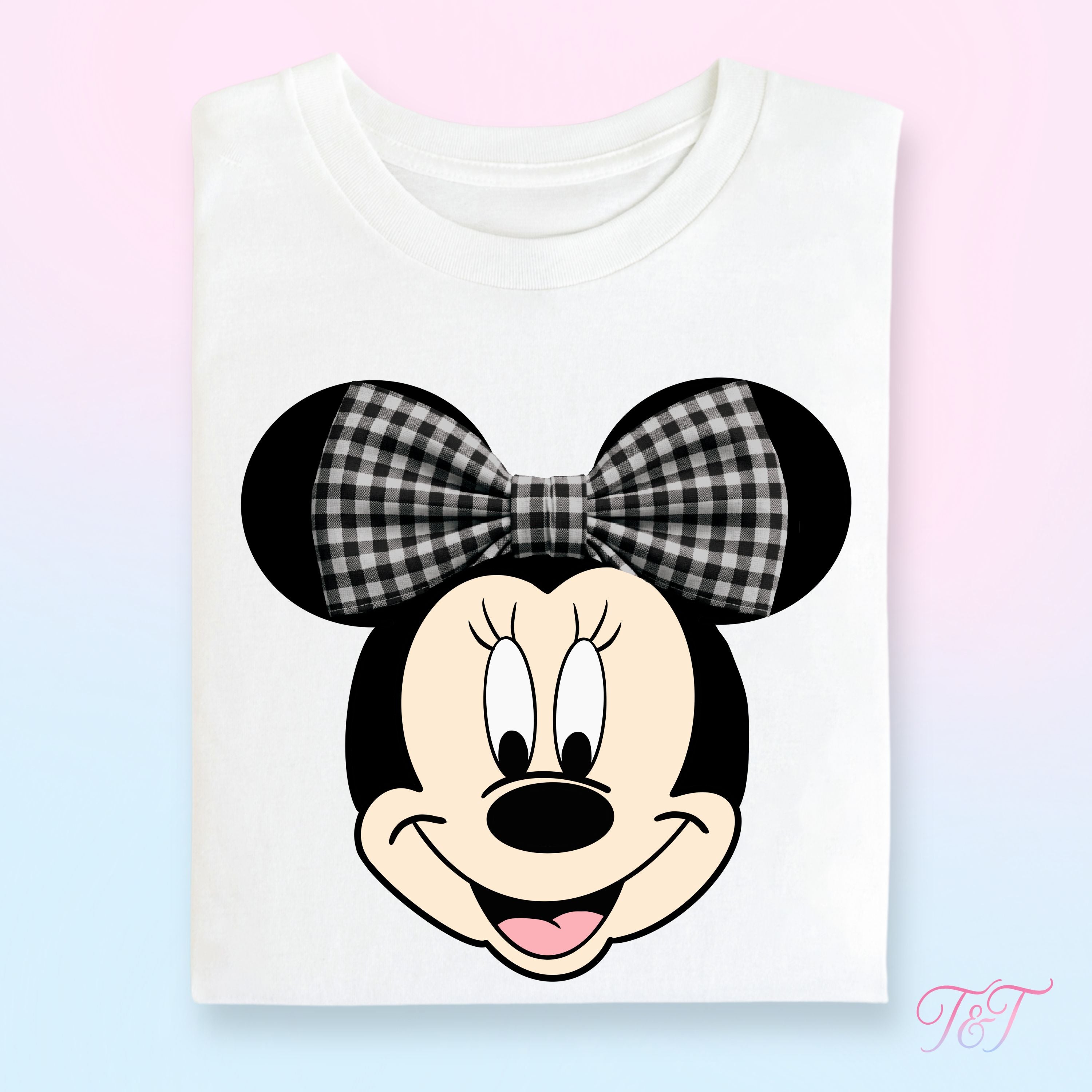 Black Gingham Bow Girl Mouse Head T-Shirt