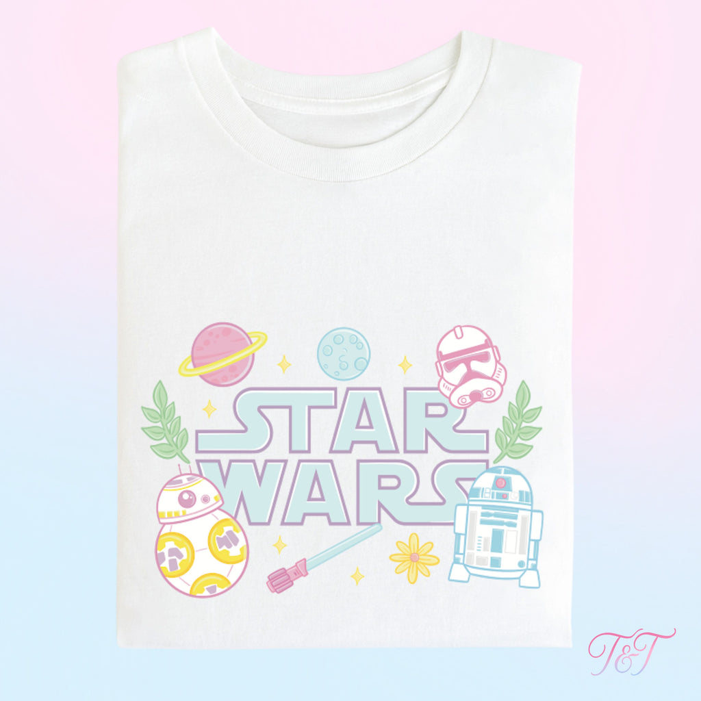 Pastel Space Saga Inspired Graphic T-Shirt | Cute Galaxy Tee