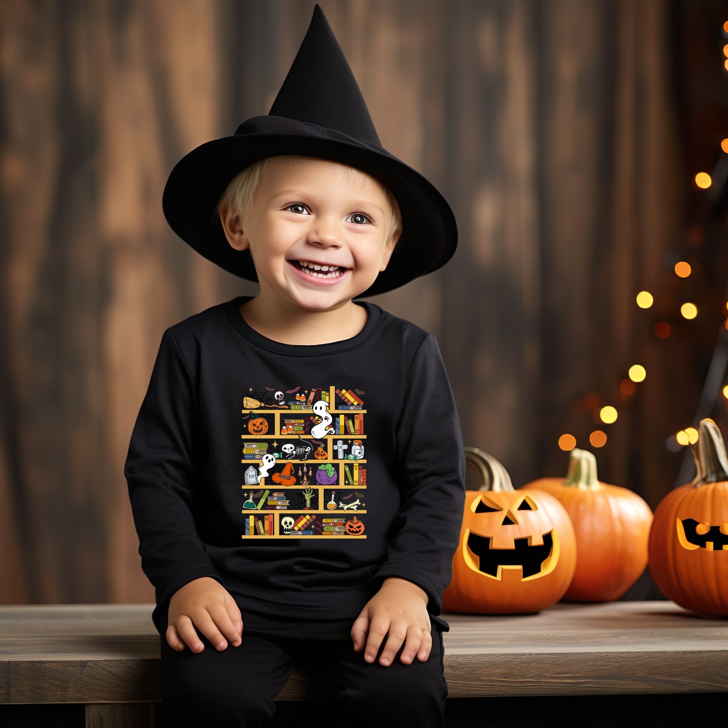 Spooky Bookshelf Kids Sweatshirt | Halloween