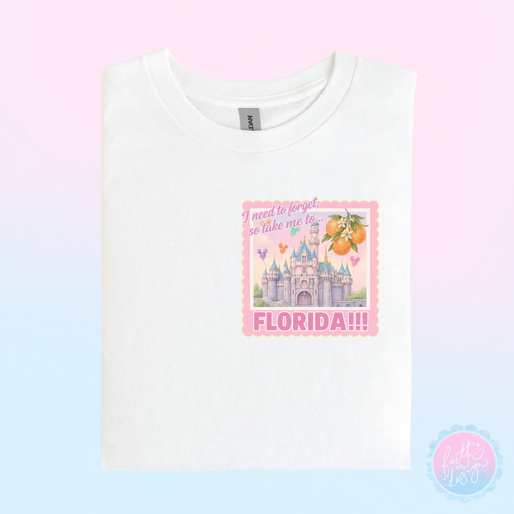 Take Me To Florida Travel Stamp T-Shirt | Pastel Castle Park Day Tee