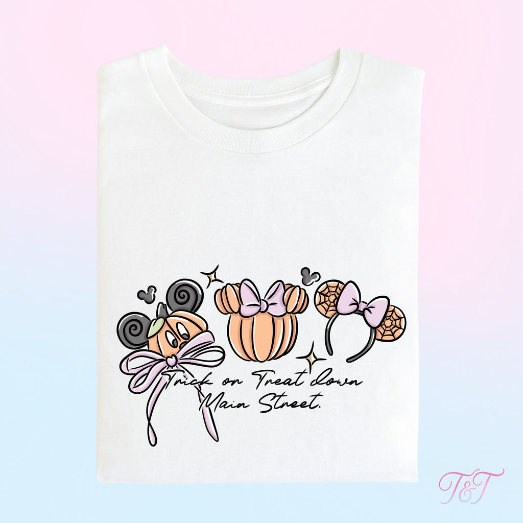 Halloween Trick-or-Treat Ear Design T-Shirt | Park Day Outfit
