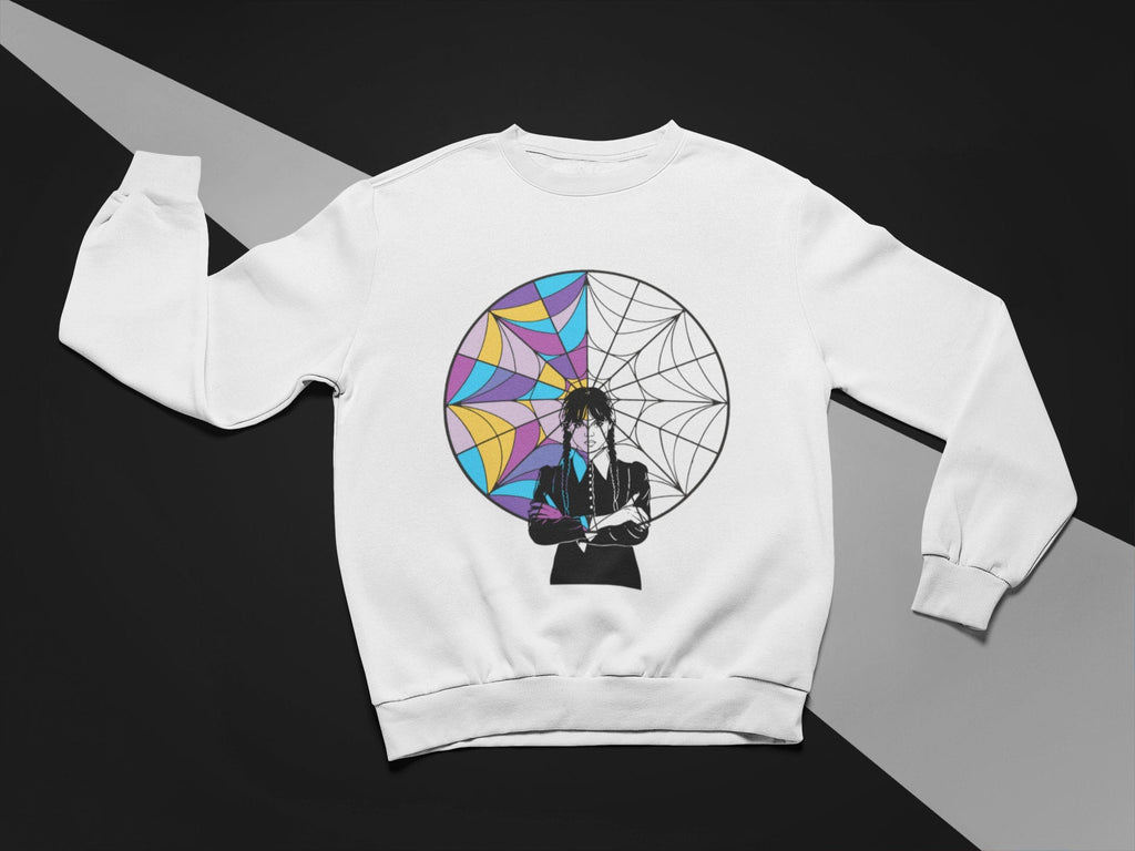 Wednesday Goth Stained Glass Sweatshirt | Spooky Park Day Top