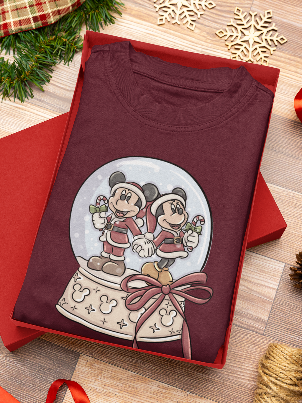 Mouse Couple Snowglobe T-Shirt | Christmas Park Day