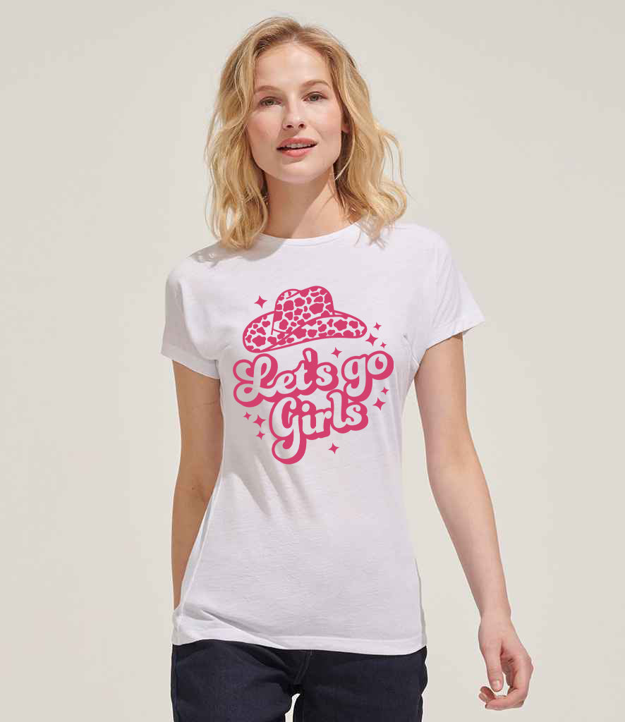 Let's Go Girls Pink Cowgirl Hat Cowgirl T-Shirt | Hen Do Outfit