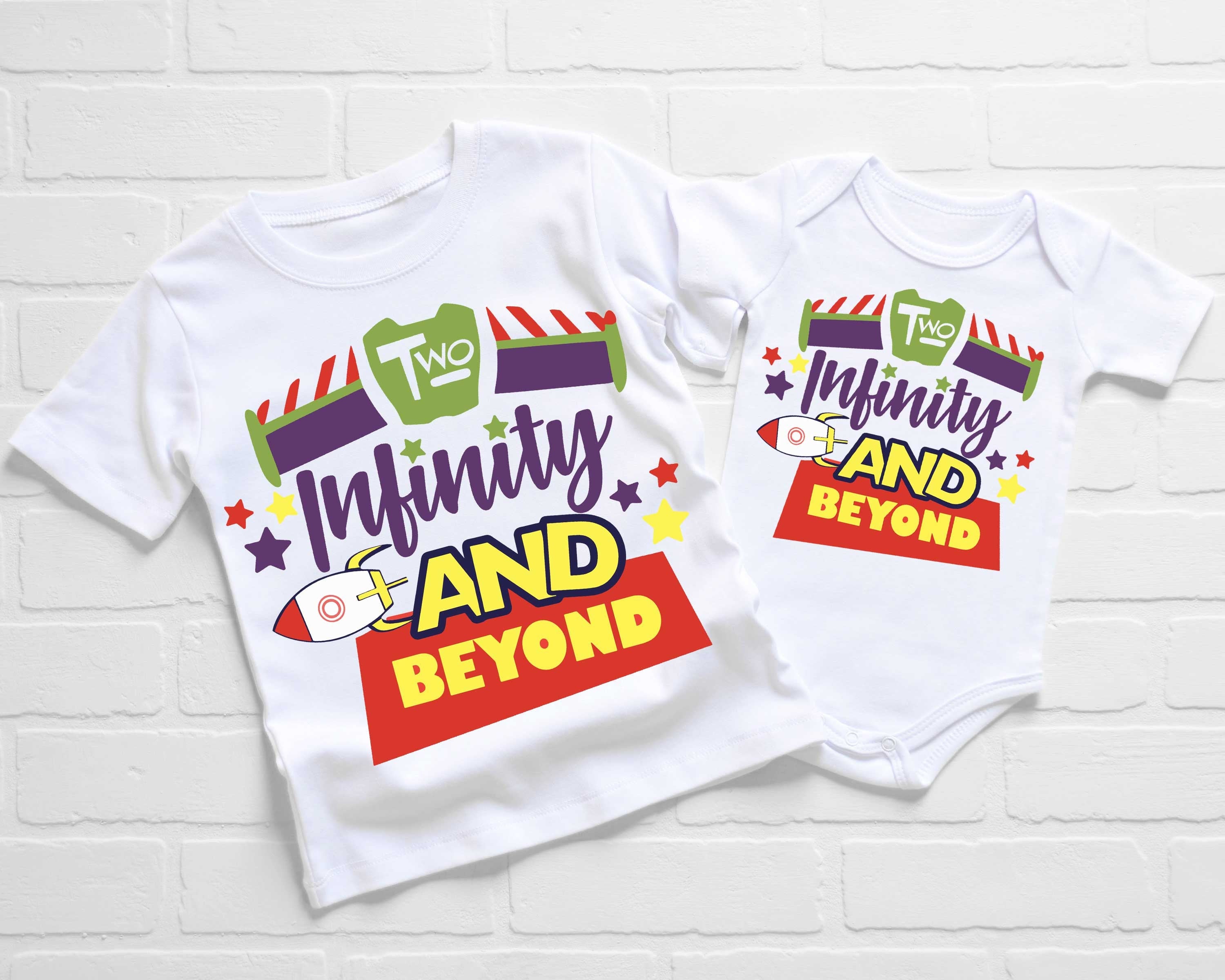 Two Infinity and Beyond Personalised Front and Back Double Sided Print Birthday T-Shirt