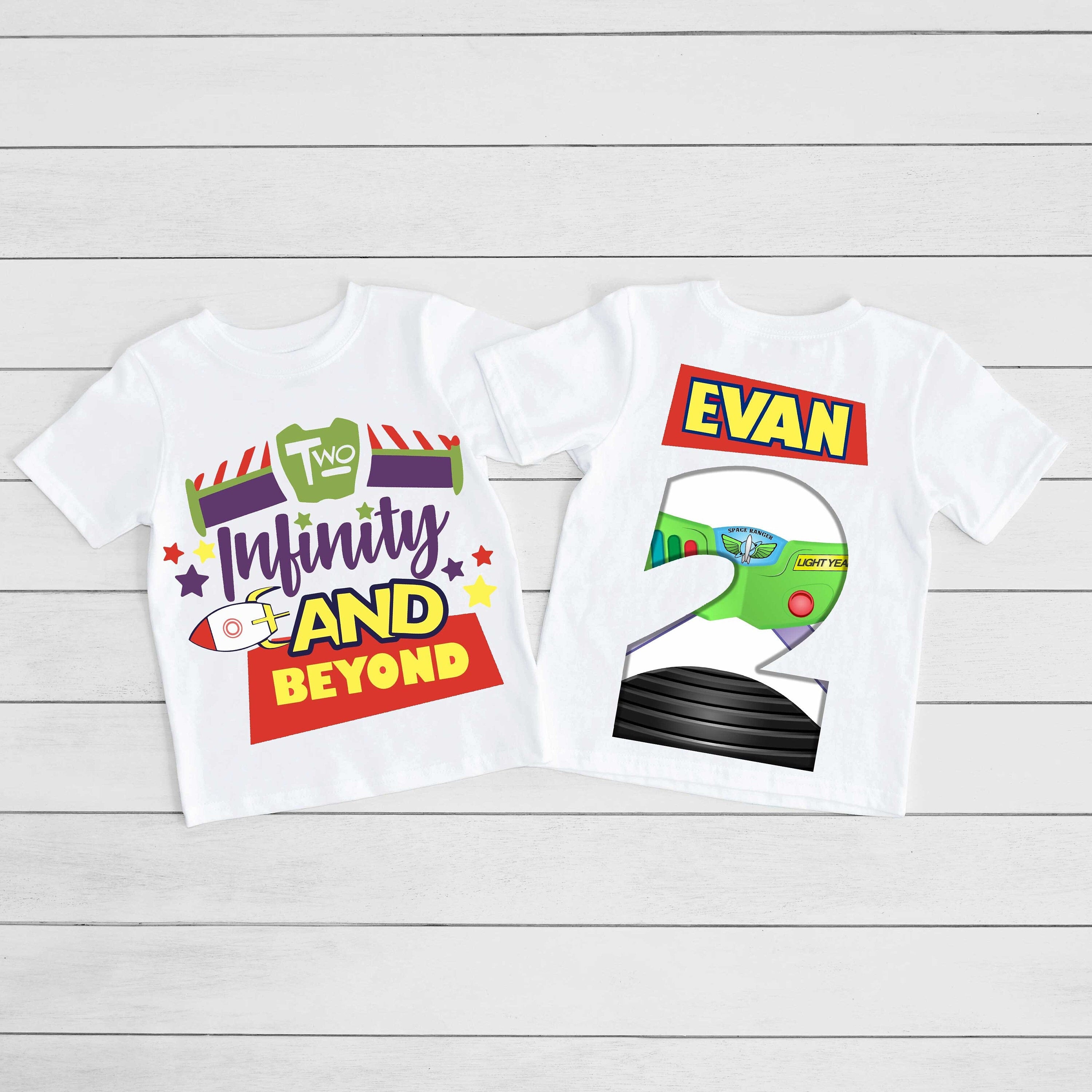 Two Infinity and Beyond Personalised Front and Back Double Sided Print Birthday T-Shirt